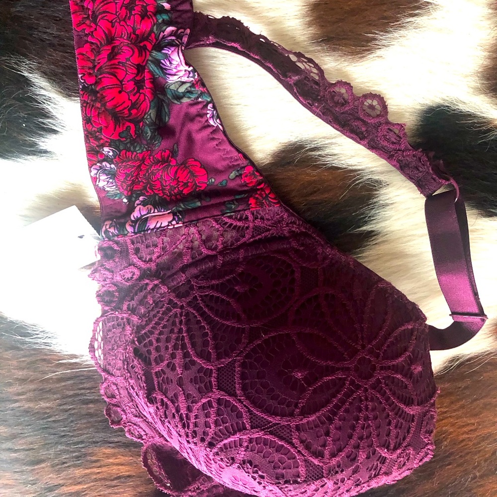 Rene Rofe Pure Beauty Lace Bralet Plum/Wine  Sz 38D  NEW